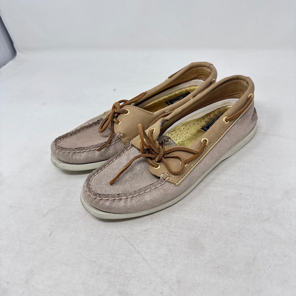 Sperry Top-Sider x Milly Boat Shoes Pink 7.5M Preppy Metallic Glitter Leather